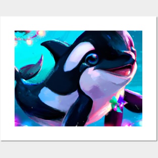 Cute Orca Drawing Posters and Art